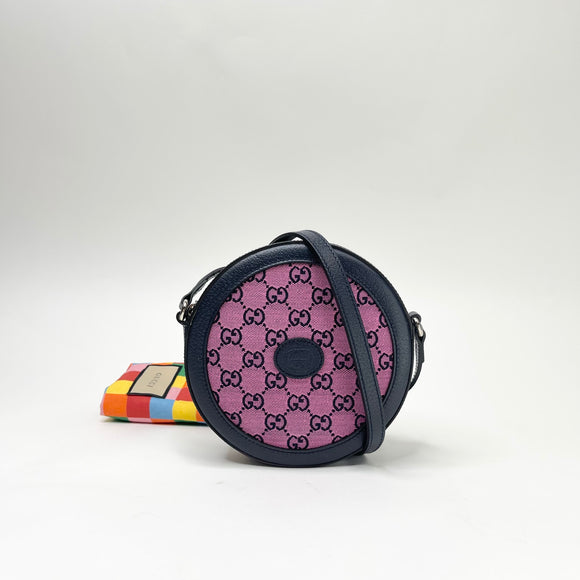 GUCCI PURPLE GG SUPREME CANVAS ROUND CROSSBODY