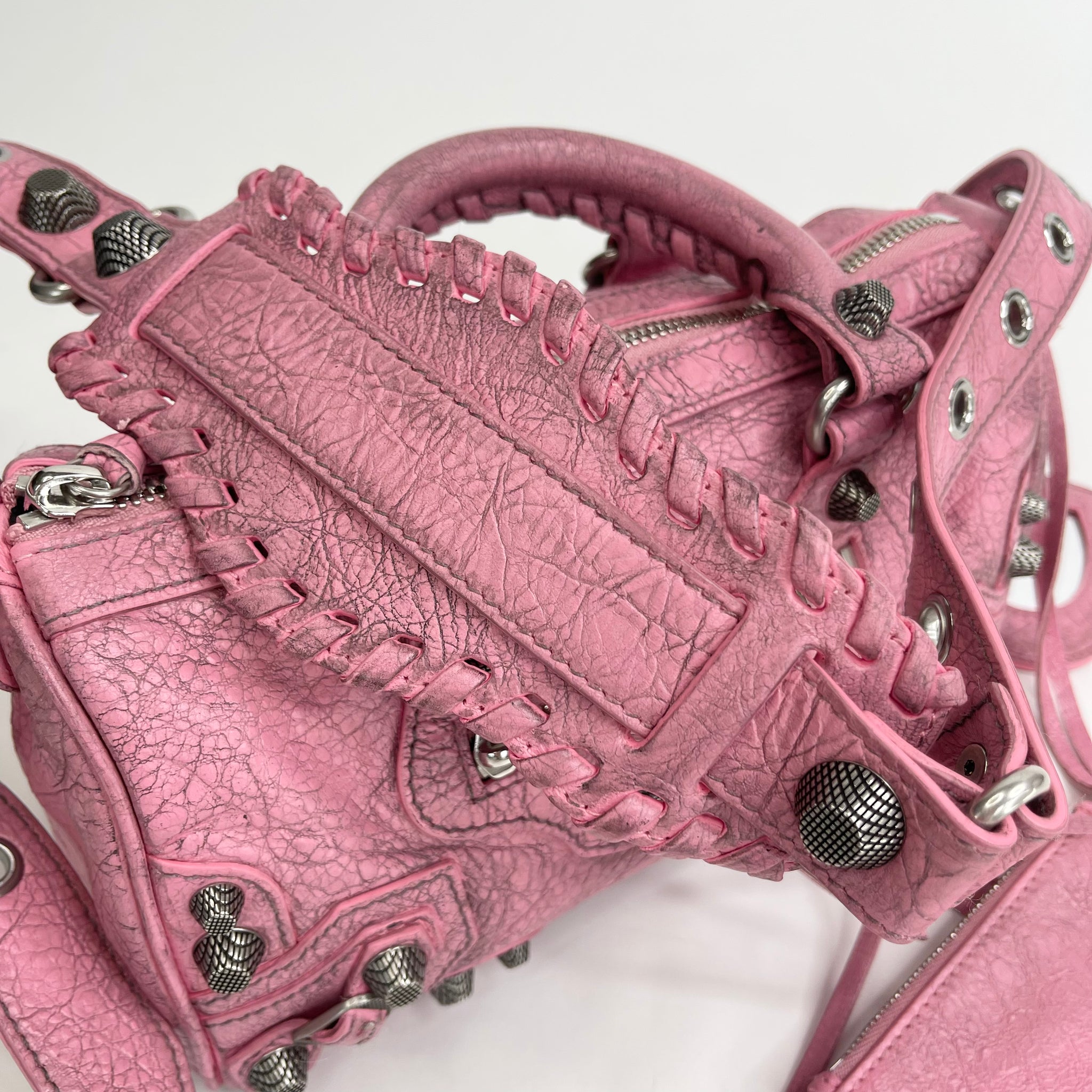 BALENCIAGA MINI CITY PINK DISTRESSED LEA CROSSBODY BLuxe Boutique