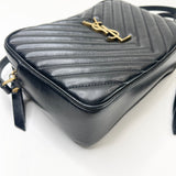 SAINT LAURENT LOU BLK CHEVRON LEA & GHW CAMERA CROSSBODY BAG