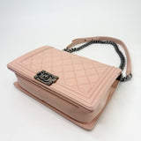 CHANEL LARGE BOY IN LT PINK QUILTED LAMBSKIN & RUTHENIUM HW