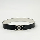 CHANEL REVERSIBLE BLK & WHT LAMBSKIN LEA BELT W SILVER CC BUCKLE