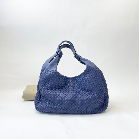 BOTTEGA VENETA BLUE NAPPA INTRECIATTO LEA CAMPANA HOBO BAG