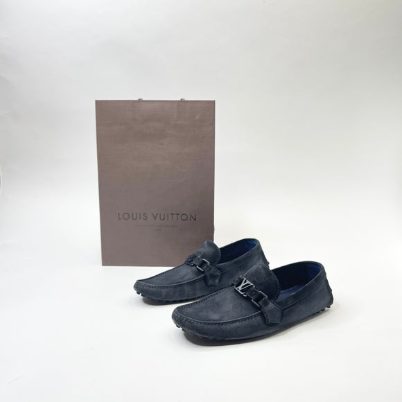 LOUIS VUITTON NAVY SUEDE MONTE CARLO MOCCASINS sz 7.5