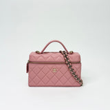 CHANEL SLIM VANITY TOP HANDLE W CHAIN IN PINK CAVIAR LEA & LIGHT GHW