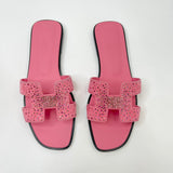 HERMES ORAN PINK SUEDE CRYSTAL STUDDED SANDALS sz 38