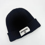 CHANEL BLK CASHMERE BEANIE W SEQUIN LOGO