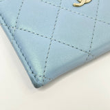 CHANEL CLASSIC CARD CASE IN IRIDESCENT BABY BLUE LMSKN LEA W GHW