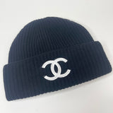 CHANEL BLK / WHT WOOL & CASHMERE BEANIE HAT