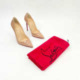 CHRISTIAN LOUBOUTIN SO KATE PUMPS IN BEIGE PATENT sz 34.5