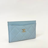 CHANEL CLASSIC CARD CASE IN IRIDESCENT BABY BLUE LMSKN LEA W GHW