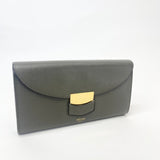 CELINE CONTINENTAL LONG FLAP WALLET IN OLIVE PEBBLED LEA & GHW