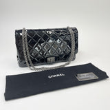 CHANEL 227 REISSUE BLK PATENT & RUTHENIUM HE DOUBLE FLAP BAG