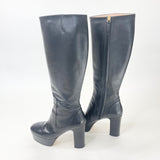 GUCCI BLK LEA PLATFORM KNEE HIGH BOOTS sz 37.5