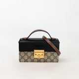 GUCCI SUPREME CANVAS & BLK LEA PADLOCK MINI TOP HANDLE CROSSBODY