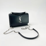 SAINT LAURENT SUNSET CHAIN WALLET IN BLK SMOOTH LEATHER & SHW