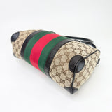 GUCCI BRN LEA & GG CAVAS BOSTON SHOULDER TOTE