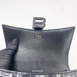 BALENCIAGA XS HOURGLASS IN BLK EMBOSSED LEA & MATTE BLK HW