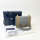 PRADA GRAY SAFFIANO LEA MINI SHOULDER BAG / CROSSBODY