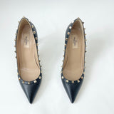 VALENTINO ROCKSTUD BLK PEBBLED LEA PUMPS W GHW sz 39.5