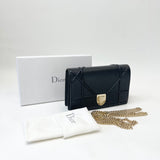 CHRISTIAN DIOR DIORAMA BLK CLFSKN LEA & GHW WALLET ON CHAIN