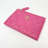 CHANEL ZIP CARD CASE IN FUSCHIA CAVIAR LEA & GHW
