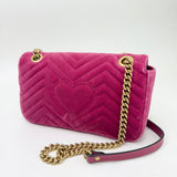 GUCCI MEDIUM MARMONT FLAP BAG IN FUCHSIA VELVET & GHW - BLuxe Boutique
