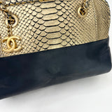 CHANEL IRRIDESCENT GOLD PYTHON & BLK CALF LEA BOWLER BAG