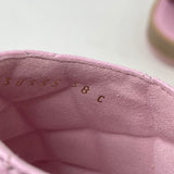 CHANEL PINK QUILTED LEA & WOOD SLIDES SZ 38