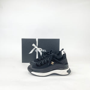 CHANEL BLK VELVET & NYLON SNEAKERS sz 38.5