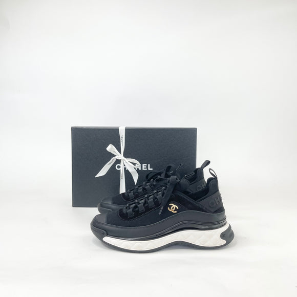 CHANEL BLK VELVET & NYLON SNEAKERS sz 38.5