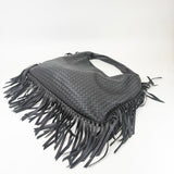 BOTTEGA VENETA WOVEN BLK CALF LEA LARGE FRINGE HOBO - BLuxe Boutique