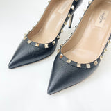 VALENTINO ROCKSTUD BLK PEBBLED LEA PUMPS W GHW sz 39.5