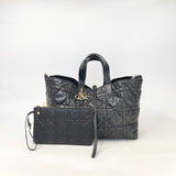 CHRISTIAN DIOR TOUJOURS BAG IN BLK MACROCANNAGE CALFSKIN LEA & LIGHT GHW + ZIP POUCH