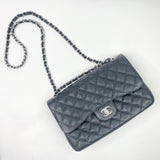 CHANEL BLK CAVIAR LEA LARGE DOUBLE FLAP SHW