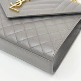 SAINT LAURENT ENVELOPE BAG IN FOG GREY QUILTED MATELASSE LMSKN LEA & GHW