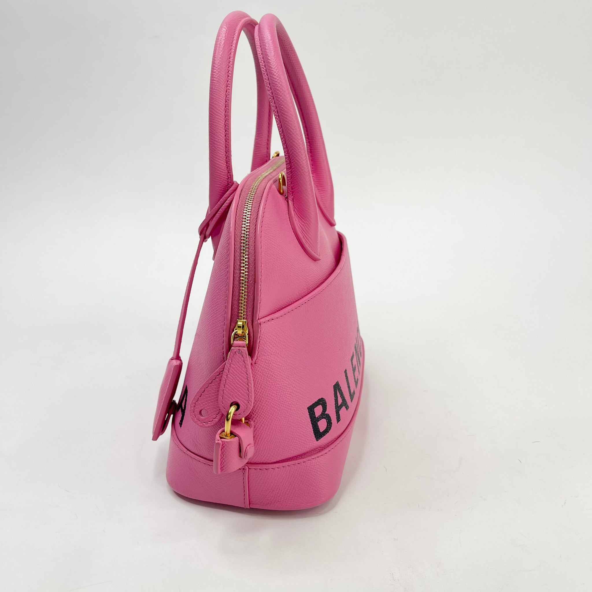 BALENCIAGA VILLE SM TOP HANDLE PINK COATED CANVAS TOTE BLuxe Boutique