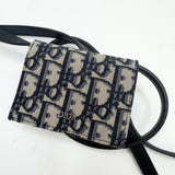 CHRISTIAN DIOR BLUE OBLIQUE FLAP CARD HOLDER ON STRAP/ WOC  - BLuxe Boutique