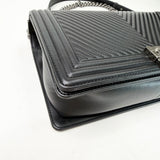 CHANEL LARGE BLK CHEVRON LMSKN LEATHER W RUTHENIUM HW BOY - BLuxe Boutique