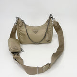 PRADA RE EDITION 2005 CROSSBODY IN DESSERT BEIGE NYLON & SHW