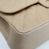 CHANEL 19S IRRIDESCENT BEIGE CAVIAR LEATHER WITH GHW CLASSIC JUMBO DOUBLE FLAP BAG - BLuxe Boutique