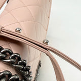 CHANEL LARGE BOY IN LT PINK QUILTED LAMBSKIN & RUTHENIUM HW