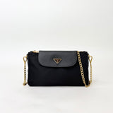 PRADA BLK TESSUTO NYLON & SAFFIANO LEA FLAP CROSSBODY POUCH
