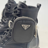 PRADA MONOLITH BOOTS IN BLK LEA & RE NYLON sz 36.5