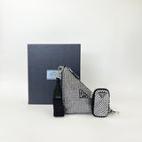 PRADA TRIANGLE CROSSBODY IN CRYSTAL & BLK SATIN