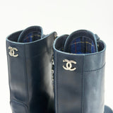CHANEL NAVY LEA COMBAT BOOTS sz 38