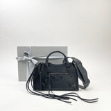 BALENCIAGA MINI CLASSIC CITY TWO WAY / CROSSBODY IN MATTE BLK CROC & BHW