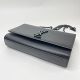 SAINT LAURENT KATE IN BLK GRAIN DE POUDRE EMBOSSED LEATHER & BHW