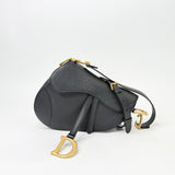 CHRISTIAN DIOR MEDIUM BLK PEBBLED LEA SADDLE W STRAP