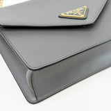 PRADA GREY SAFFIANO LEA FLAP CROSSBODY