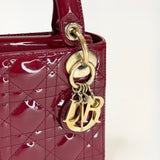 CHRISTIAN DIOR MINI LADY DIOR IN RED PATENT LEA & GHW - BLuxe Boutique